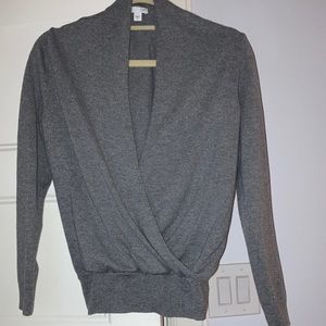J Jill shawl collar crossover heather gray sweater